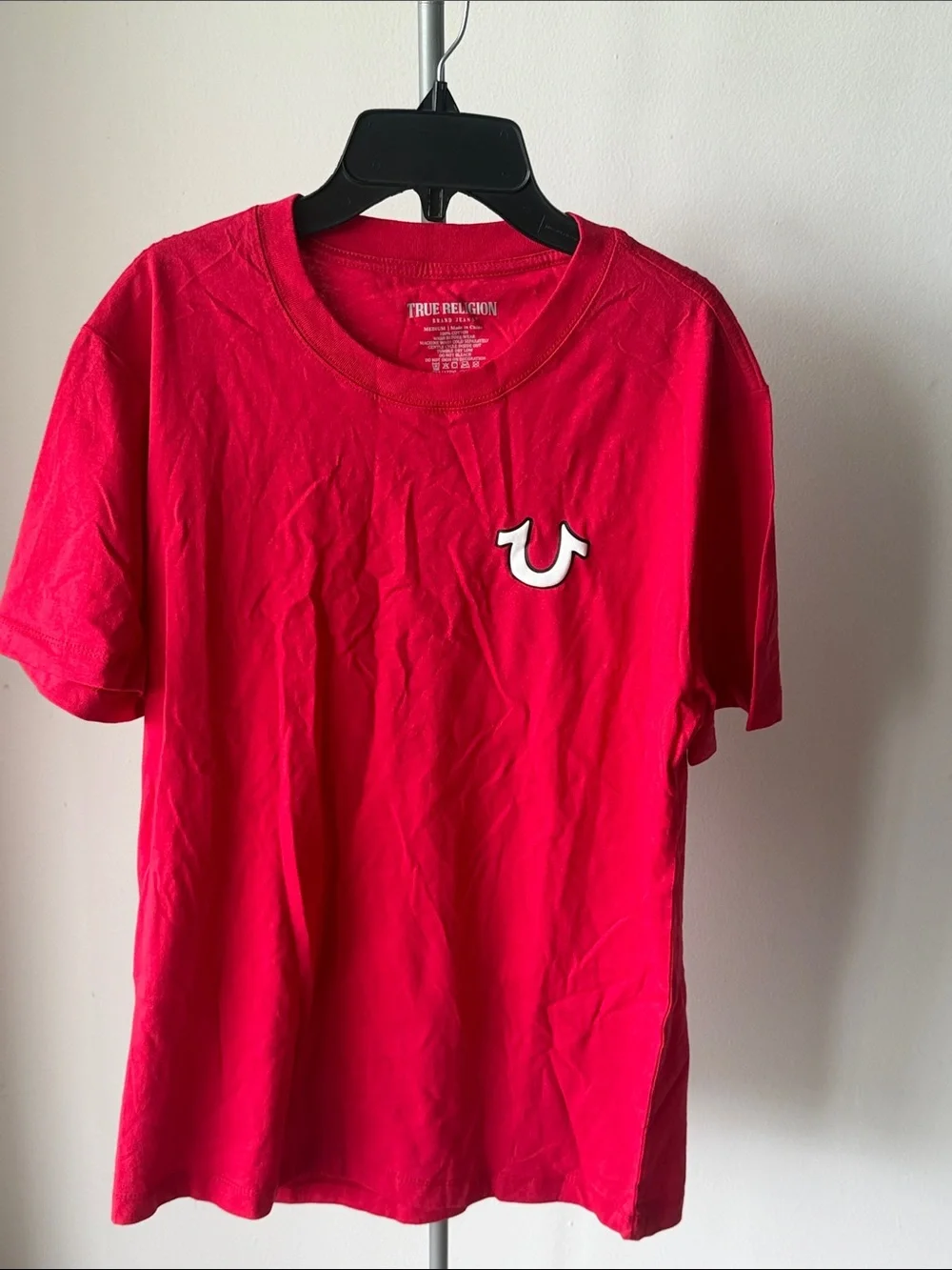 True Religion Bright Red Short Sleeve Tee with White Horseshoe